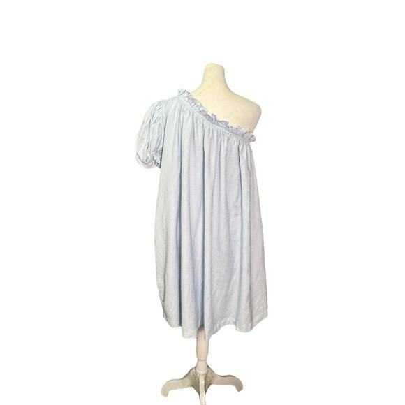 MABLE One Shoulder Puff Sleeve Pastel Blue Romantic Core Linen Blend Dress Sz S - Picture 4 of 12